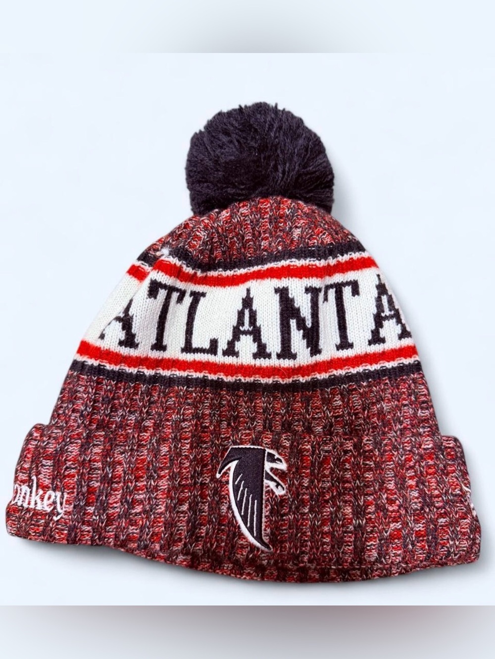 Atlanta Knit Pom-Pom Beanie Hat - Red/Black